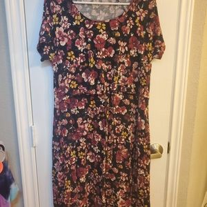 Latched Mama, Size L, Mulberry bouquet print, Drawstring nursing dress